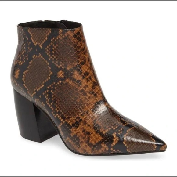 JEFFREY‎ CAMPBELL Women's Final Brown Black Snake Print Booties Shoes Heels 6.5 - Picture 1 of 8